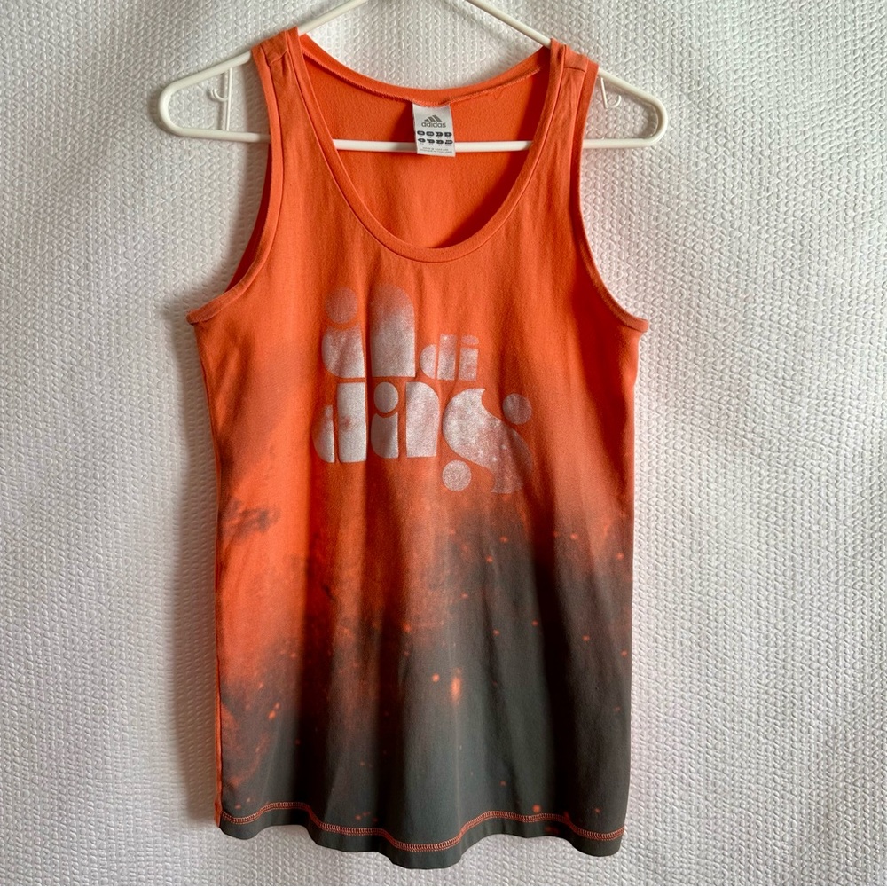 ADIDAS Orange Gray Ombre Graphic Athletic Workout Tank Top Women’s Medium